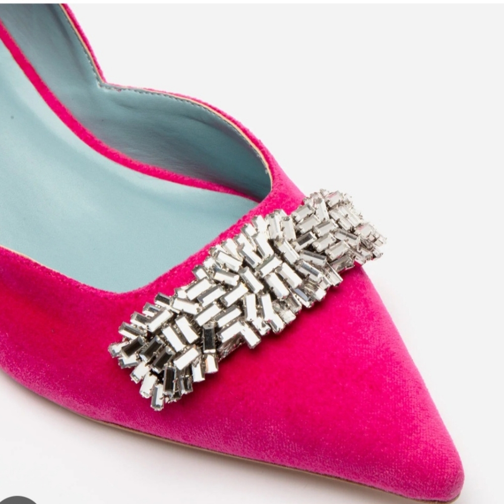 France Valentine pink suede block heel shoes with dust shoe bag